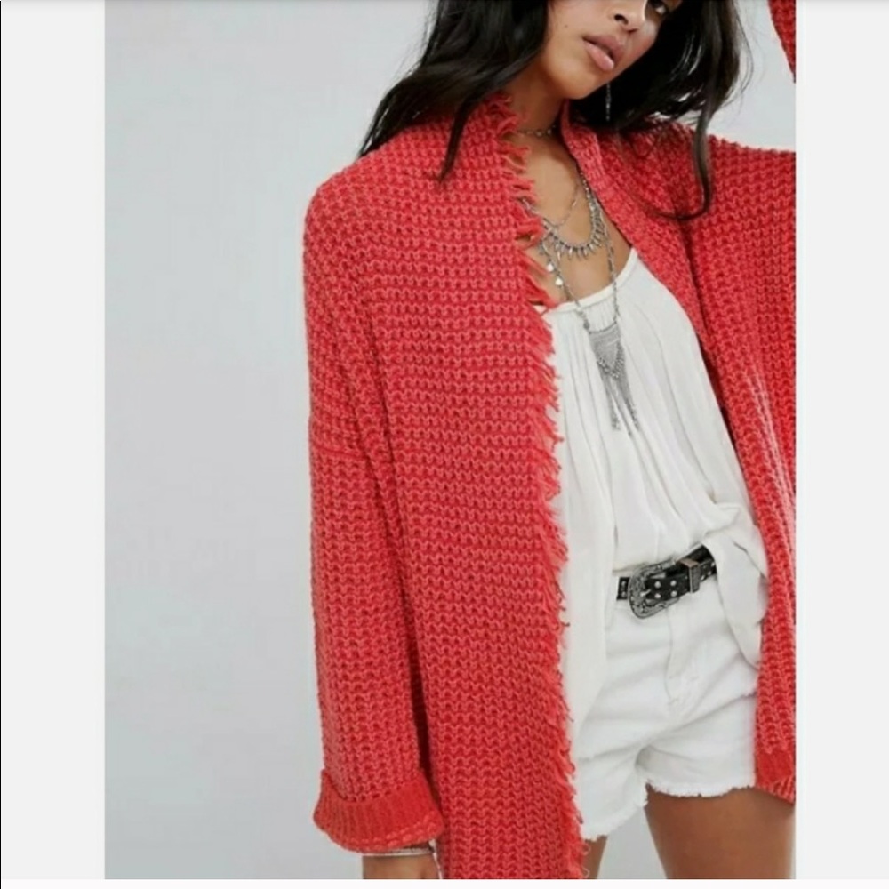 FREE PEOPLE Oversized Silk Fringe Cardigan